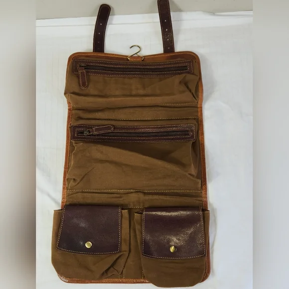 KomalC Elegant Tan Buffalo Leather Travel Dopp Kit Bag Unisex. - Picture 10 of 11